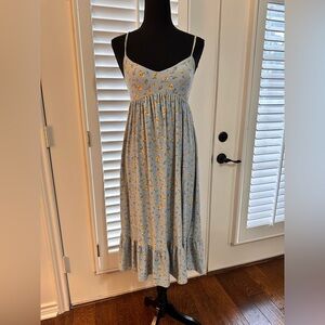Blue Floral Spaghetti Strap Dress